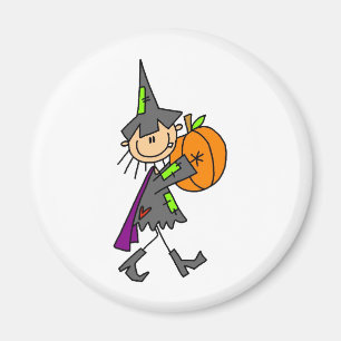 Aimant Sorcière d'Halloween avec Citrouille