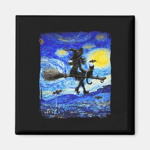 Aimant Sorcière Halloween Starry Night Van Gogh Aesthétiq
