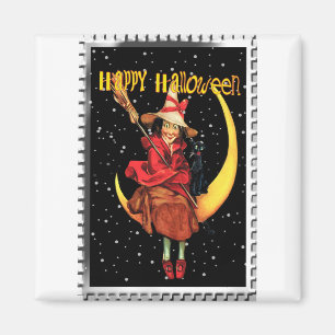 Aimant Sorcière nostalgique de Halloween et son chat