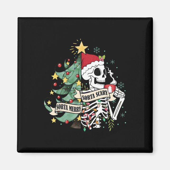 Aimant Sorta Merry Sorta Effrayant Squelette neige Noël X (Devant)