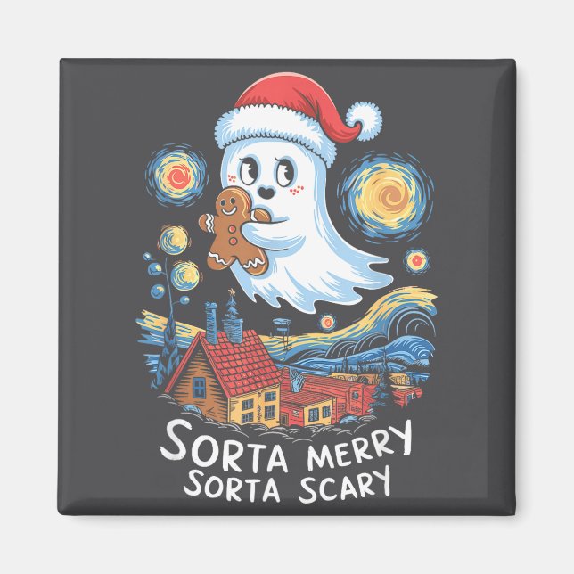 Aimant Sorta Merry Sorta Y Santa Ghost Christmas Gingerbr (Devant)