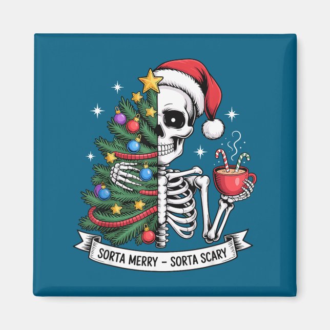 Aimant Sorta Merry Sorta Y Santa Skeleton Cocoa Christmas (Devant)