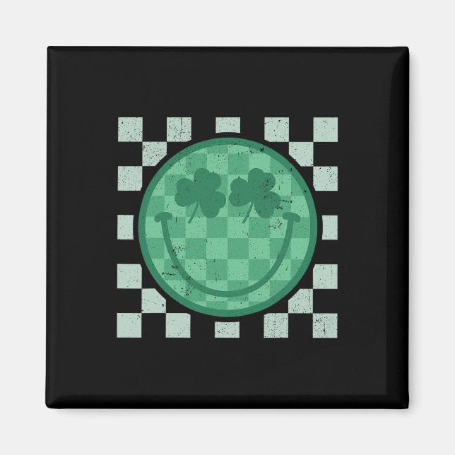 Aimant Sourire de la Saint-Patrick Visage de trèfle rétro (Devant)
