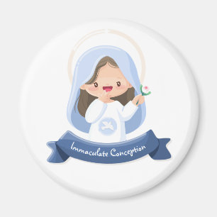 Aimant Sourire Kawaii Vierge Marie avec Fleur - Blanc