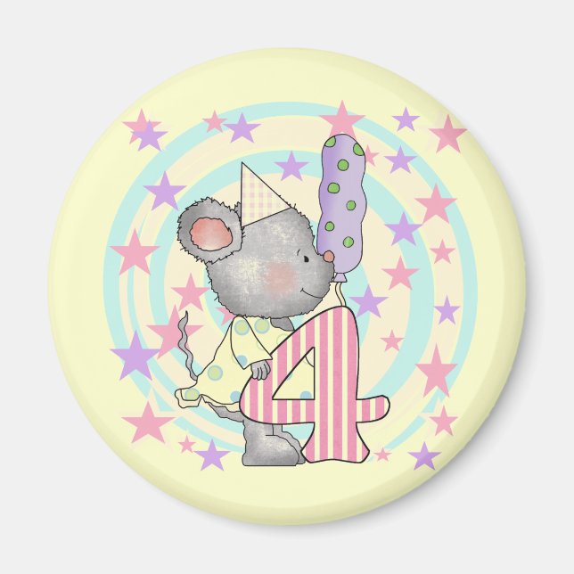 Aimant Souris 4e anniversaire T-shirts et cadeaux (Devant)