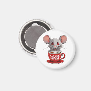 Aimant Souris adorable à la caféine dans une tasse rouge