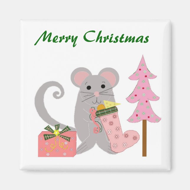 Aimant Souris avec chaussette rose (Devant)