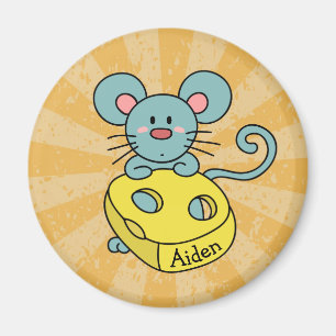 Aimant Souris bleue mignonne et fromage personnalisés