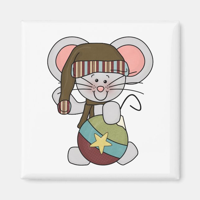 Aimant Souris de Noël avec l'ornement (Devant)