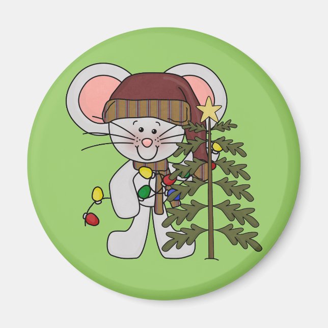 Aimant Souris de Noël décorant l'arbre (Devant)