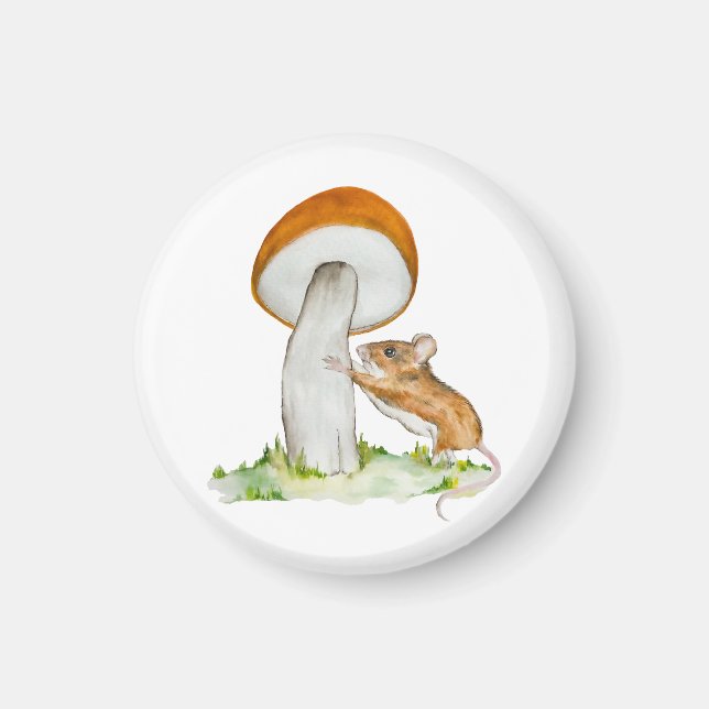 Aimant Souris drôle avec champignon sauvage (Devant)