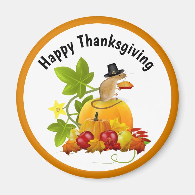 Aimant Souris et citrouille de pèlerin de Thanksgiving Fr (Devant)