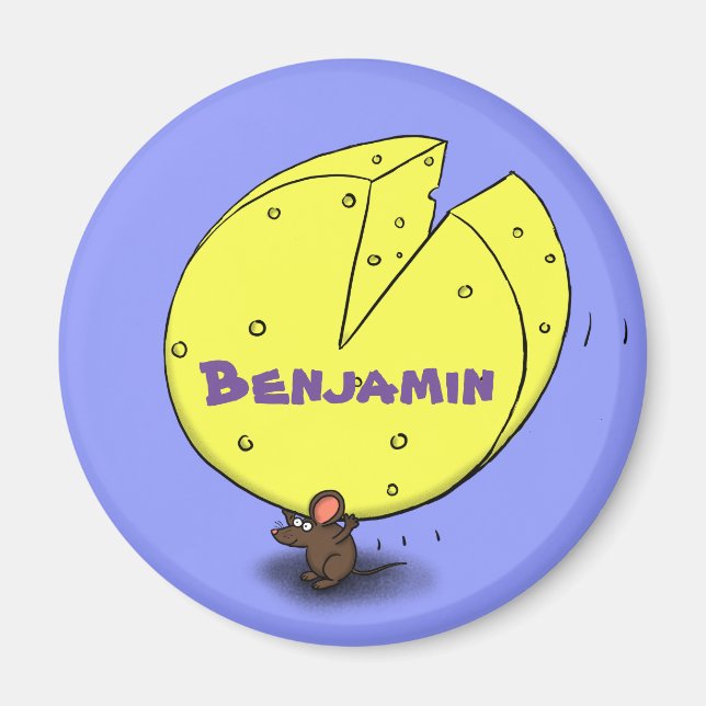 Aimant Souris mignonne avec dessin animé au fromage (Devant)