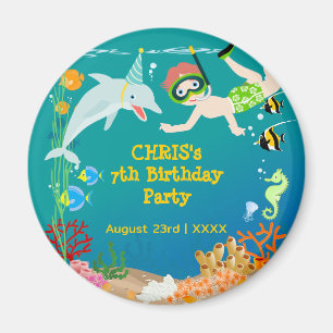 Aimant Sous la mer dauphins et fête d'anniversaire garçon