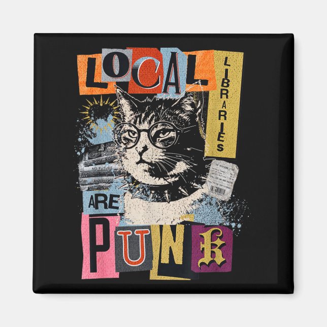 Aimant Soutenez la bibliothèque locale drôle chat lisant  (Devant)