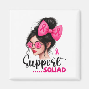 Aimant Soutien Squad Messy Bun Girl Pink Breast Cancer Wa