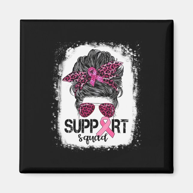 Aimant Soutien Squad Messy Bun Pink Warrior Cancer du sei (Devant)