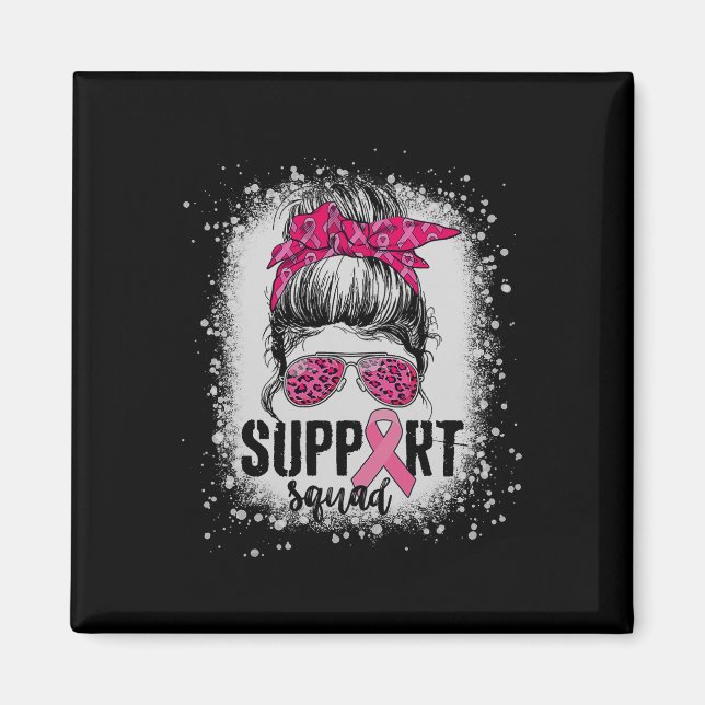 Aimant Soutien Squad Messy Bun Pink Warrior Cancer du sei (Devant)