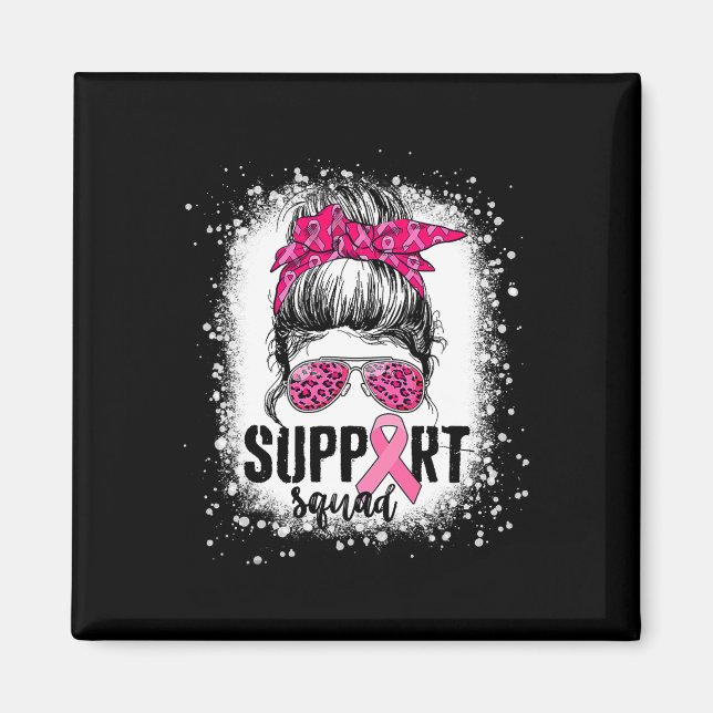 Aimant Soutien Squad Messy Bun Pink Warrior Cancer du sei (Devant)