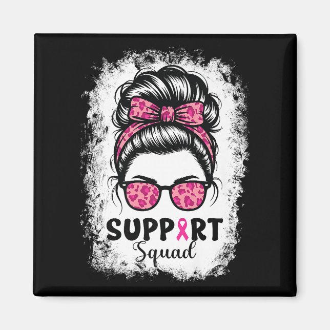 Aimant Soutien Squad Messy Bun Pink Warrior Cancer du sei (Devant)