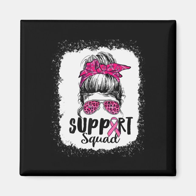 Aimant Soutien Squad Messy Bun Pink Warrior Cancer du sei (Devant)
