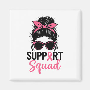 Aimant Soutien Squad Messy Bun Pink Warrior Cancer du sei