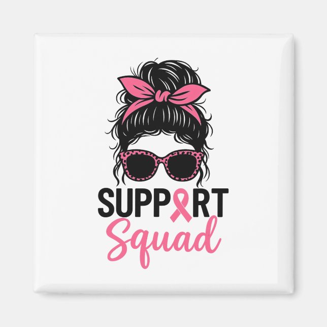 Aimant Soutien Squad Messy Bun Pink Warrior Cancer du sei (Devant)