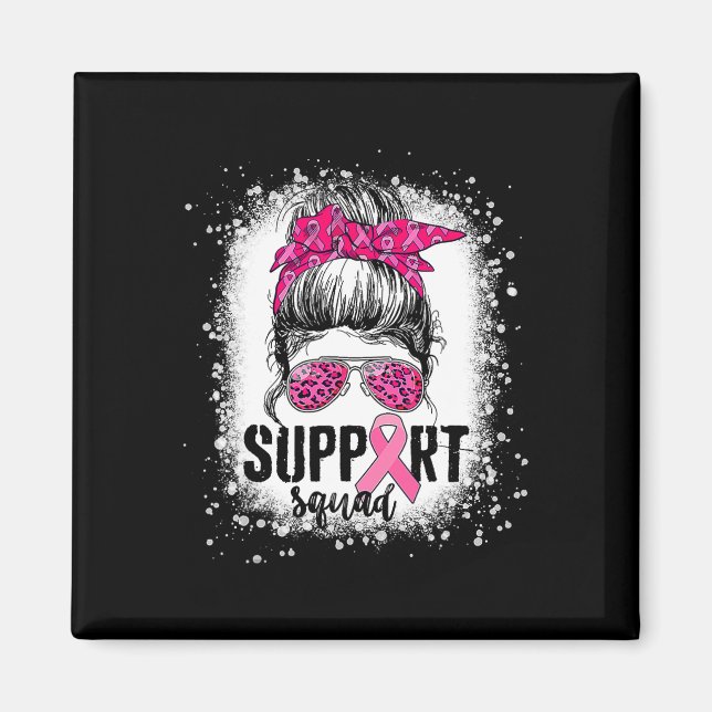 Aimant Soutien Squad Messy Bun Pink Warrior Cancer du sei (Devant)