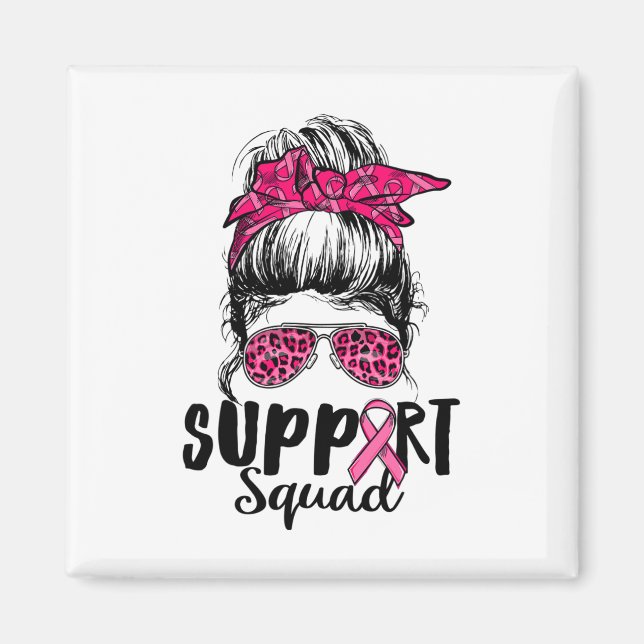 Aimant Soutien Squad Messy Bun Pink Warrior Cancer du sei (Devant)