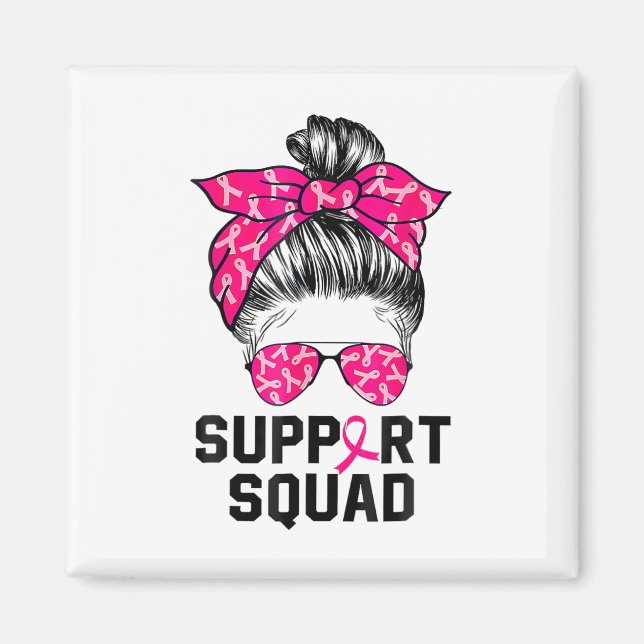 Aimant Soutien Squad Messy Bun Pink Warrior Cancer du sei (Devant)