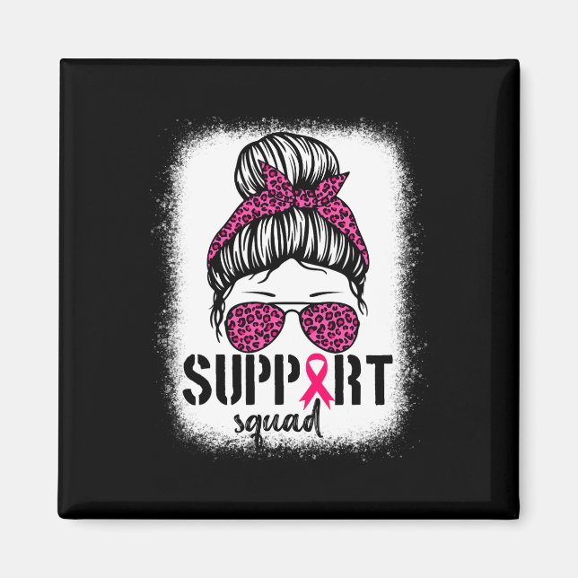Aimant Soutien Squad Messy Bun Pink Warrior Cancer du sei (Devant)