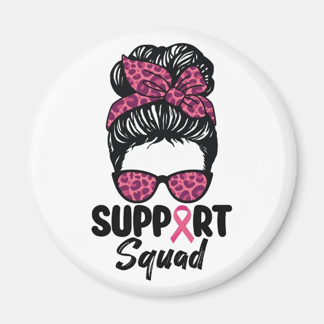Aimant Soutien Squad Messy Bun Pink Warrior Cancer du sei (Devant)