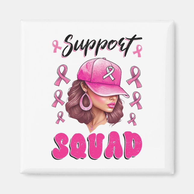 Aimant Soutien Squad Messy Bun Pink Warrior Cancer du sei (Devant)