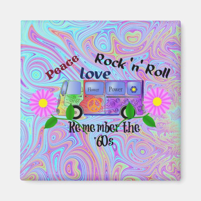 Aimant Souvenez-vous des années 60, design psychédélique, (Devant)