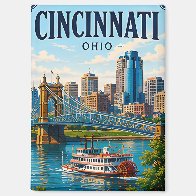 Aimant 🌉 Souvenir de vacances à Cincinnati Ohio Rive 🌉 (Recto)