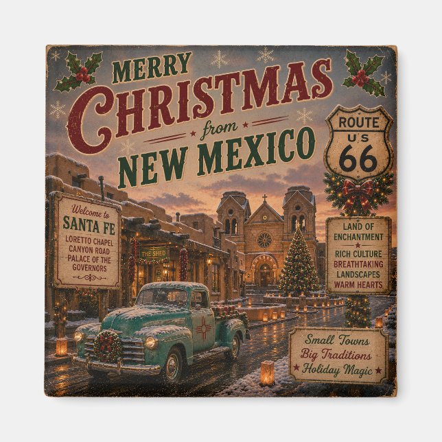 Aimant Souvenir de vacances de la route 66 à Santa Fe (Devant)
