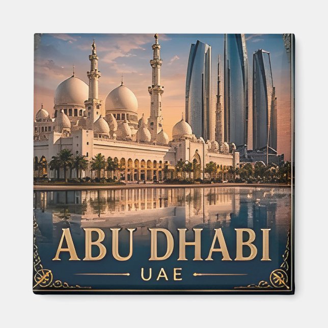 Aimant 🧲 Souvenir de vacances sur la skyline d'Abu Dhabi (Devant)