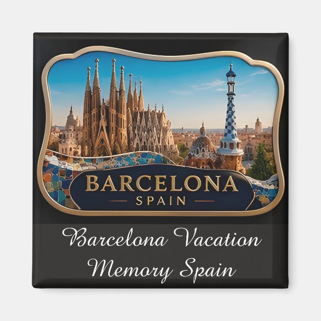 Aimant 🧲 Souvenir de vacances sur la skyline de Barcelon (Devant)