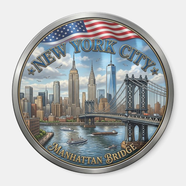 Aimant Souvenir du Pont de Manhattan de New York C (Devant)