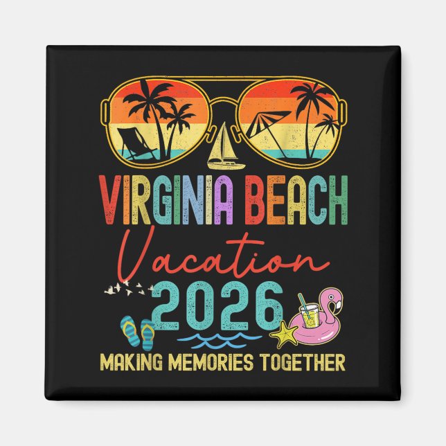 Aimant Souvenirs de vacances rétro à Virginia Beach 2026 (Devant)