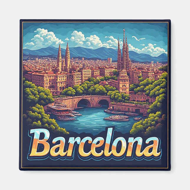 Aimant 🧲 Souvenirs de voyage à Barcelone depuis l'Espagn (Devant)