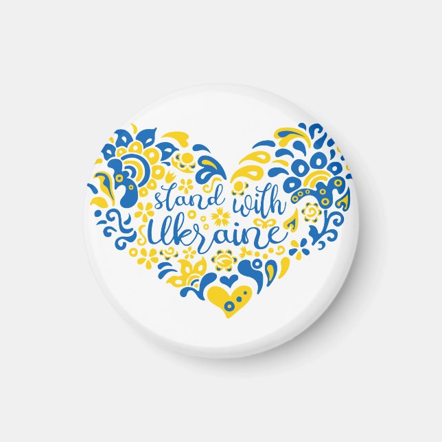 Aimant Soyez avec l'Ukraine lettrage et coeur (Devant)