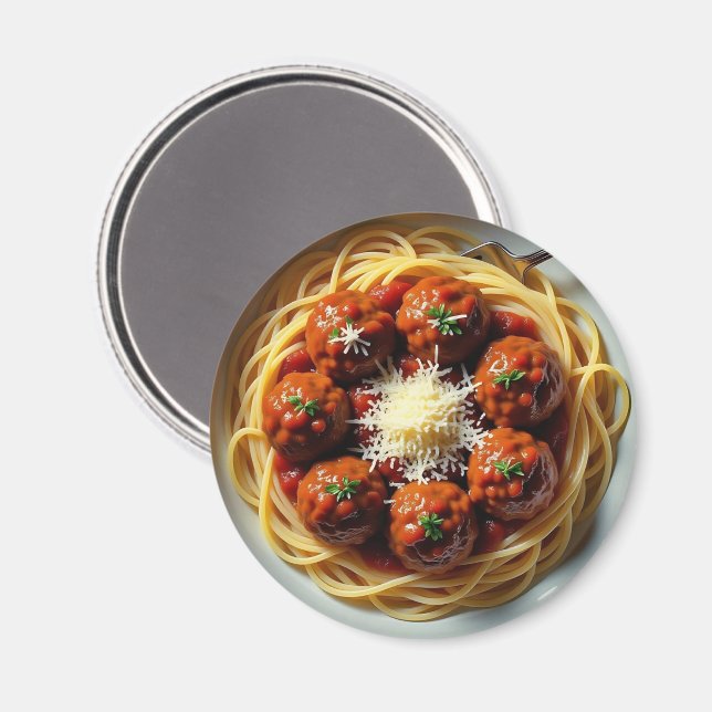Aimant Spaghetti avec Dîner de boulettes de viande (Recto/Verso)