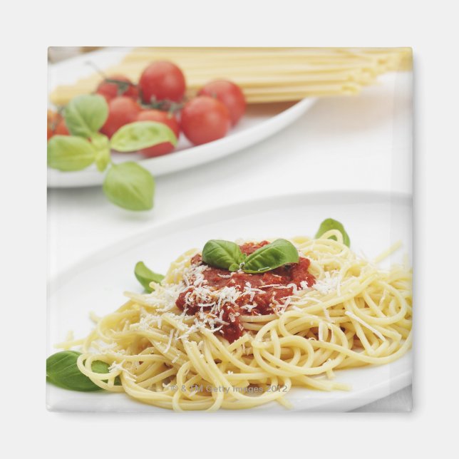 Aimant Spaghetti avec sauce tomate et basilic (Devant)