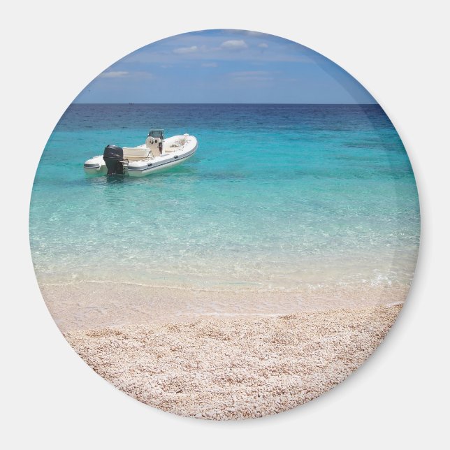 Aimant Speedboat dans l'aimant rond bleu mer (Devant)
