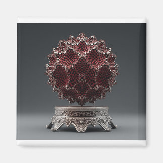 Aimant Sphère de Mandelbrot rouge et noir sur piédestal a