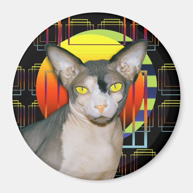 Aimant Sphynx Cat Ninja Crazy Cat Design noir géométrique (Devant)