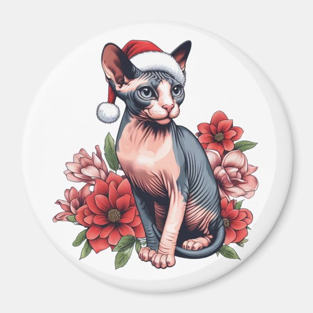 Aimant Sphynx Chat Santa Hat Noël (Devant)