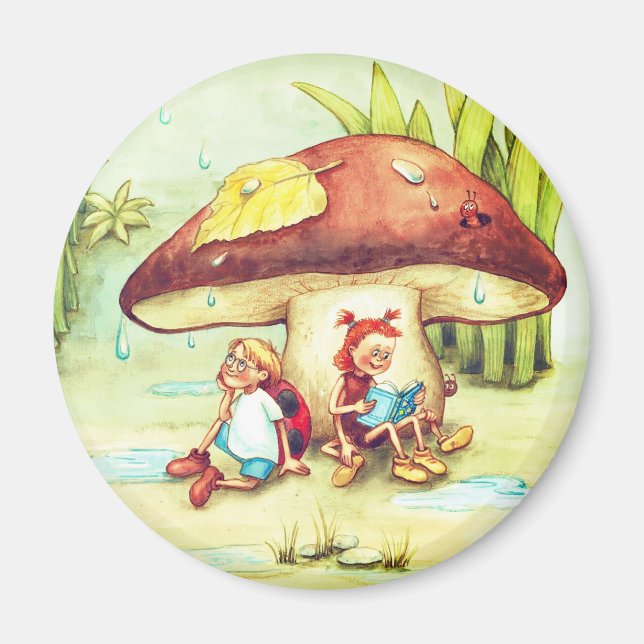 Aimant Spinne Sonja und Marienkäfer Kai unter einem Pilz (Devant)