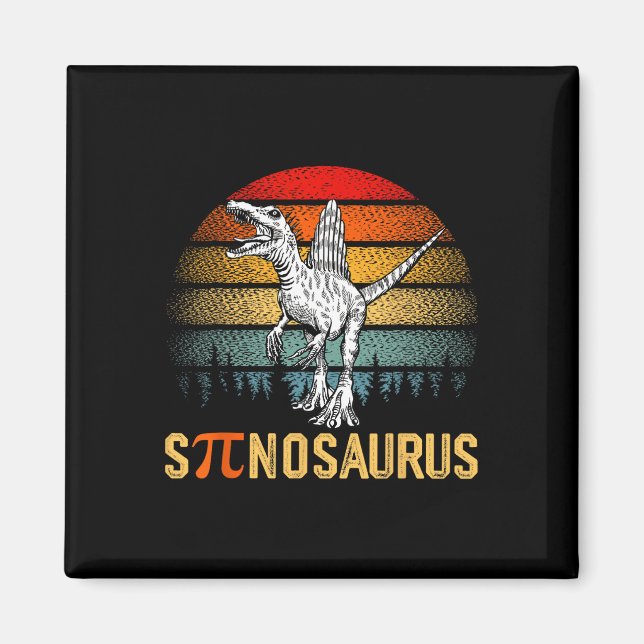 Aimant Spinosaurus rétro Joyeux Jour Pi (Devant)